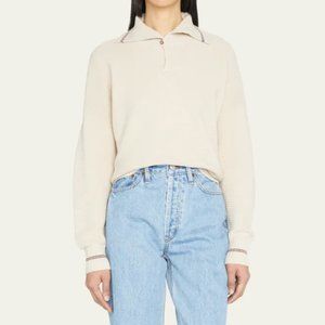 STILL HERE NEW YORK Beach Lightweight-Knit Collared Sweater